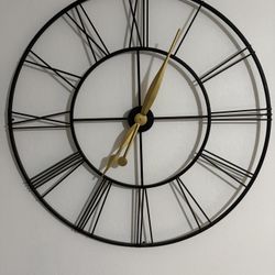 Large Black Metal Roman Numeral Wall Clock Gold Hands