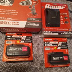 Drill Bauer 20 V Charger And 2 Batterys