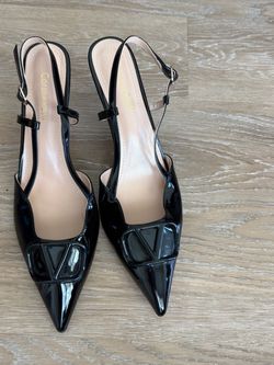 Carole Rossi Black Patent Slingback Pointed-Toe Heels