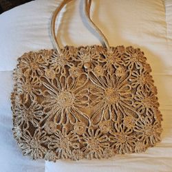 Beautiful Vintage Raffia Woven Tote Bag