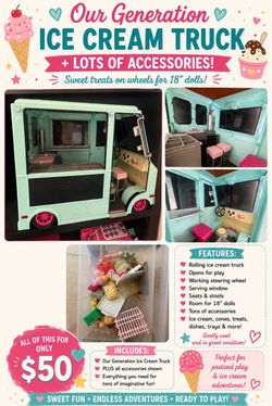 Our Generation 18 in doll Ice Cream Truck with tons of accessories