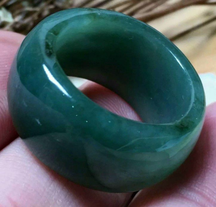 Burmese icy type A jadeite jade ring US 8.5.