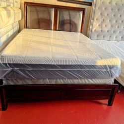 ¡OFERTA ÚNICA!  *CAMA QUEEN CON RESPALDO DE CUERO* *COLCHÓN DE GEL MEMORY FOAM 14 PULGADAS* *¡NO BUSQUE MÁS!* *TENEMOS TODAS LAS MEDIDAS* *PRECIOS SÚP