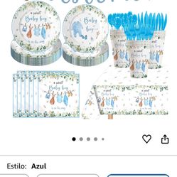 142pcs Greenery Gender Reveal Baby Shower Supplies Party Boho Greency Party Decorations Tableware Set Dessert Plates Napkins Forks for 20 Guests (Blue