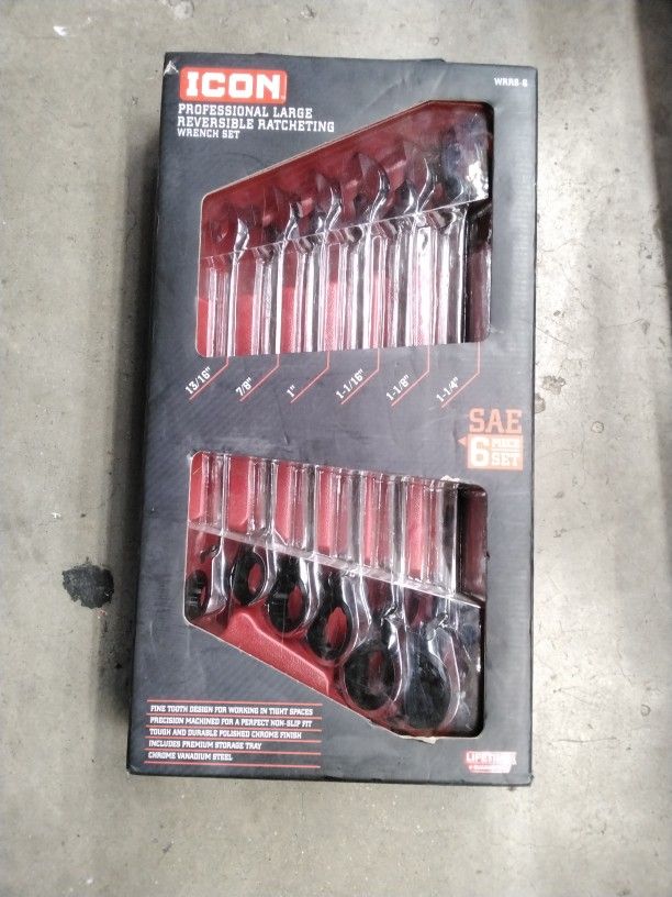 Icon WRRS-6 Wrench SET Reversible Ratcheting Standard 6pc SAE Professional