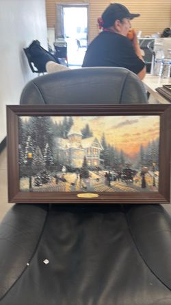 Framed Winter Village Holiday Scene Print