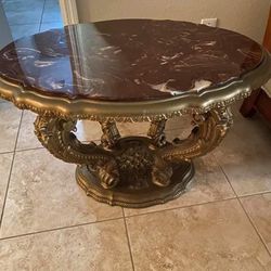 Coffee table and 2 antique corner tables with marble tops