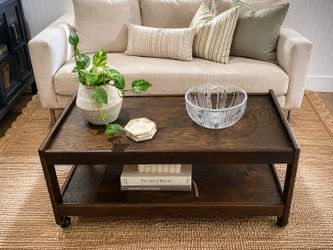 Solid Wood 2-Tier Rolling Coffee Table