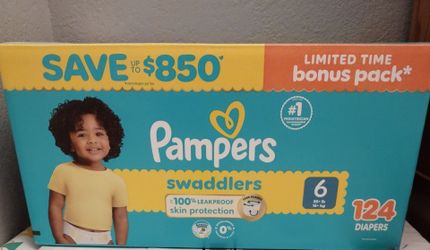 Brand New Pampers Swaddlers Size 6 Box Has 124 Diapers