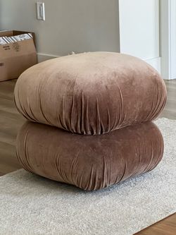 CB2  Ruched Dark Beige Velvet Pouf -Like New