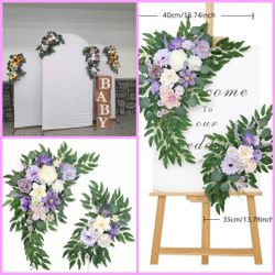 Arch Faux Flowers Set of 2 Greenery Garland for Wedding Decor Ceremony and Reception Backdrop Decoration (purple).