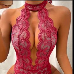 Red lace bodysuit pajama lounge wear nightgown Gift