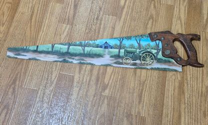 Vintage Hand-Painted Decorative Saw - John Deere Farm Scene