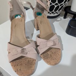 Aerosoles Heelrest Pink/beige Cork Heel Strap Shoes Ladies 8