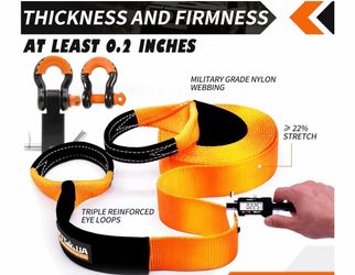 Nylon Recovery Kit with Hitch Receiver: 3" x 20' (35,000lbs) 100% Nylon Snatch Strap + 2" Shackle Hitch Receiver + 3/4 HD Shackles (2pcs) with Isolato