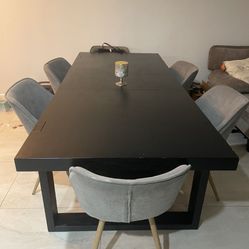 Black Modern Large Dining Table With 6 Or 8 Chairs