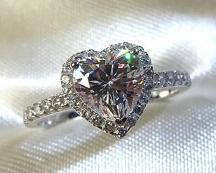 Heart Shaped Silver Cubic Zirconia Ring  Size 9 or 10