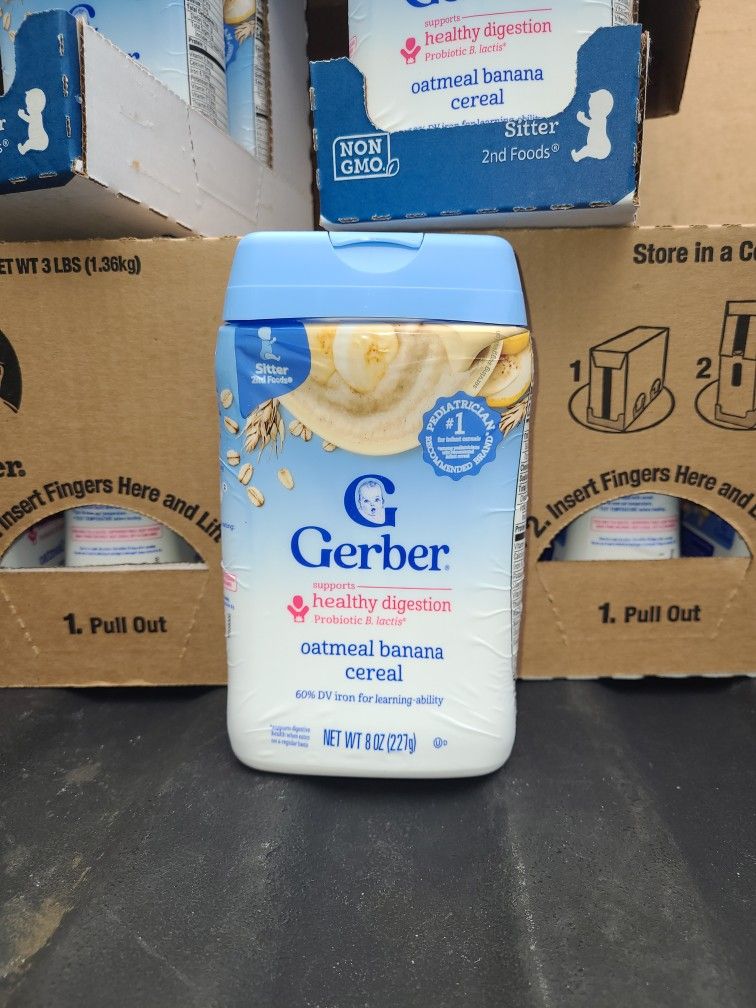 2 Cases Gerber Healthy Digestion Oatmeal Banana Cereal for Baby 8 oz