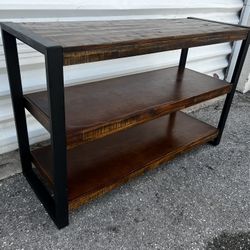 Rustic Wooden Three Tier Console Table Storage Shelf! Some bubbling on shelves, see pics 50x18x32in