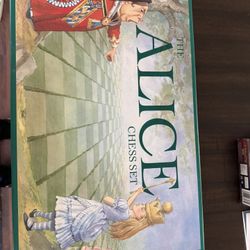 Vintage SAC The Alice Chess Set Based On Alice In Wonderland Handmade & Painted Chess Set with Board
