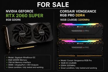 RTX 2060 Super 8GB & Corsair RGB Pro 16GB DDR4 3200 - Great Condition