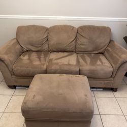 Clean and Comfy Tan Couch + Ottoman