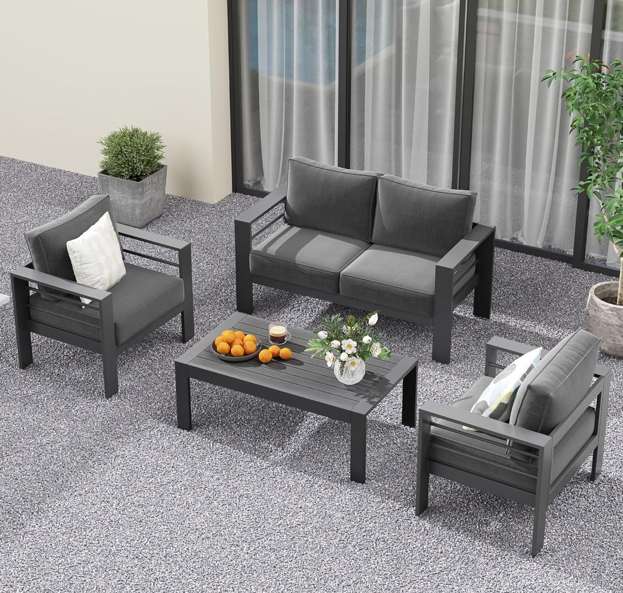 Modern Shade 7 Seats Patio Furniture Set with Coffee Table, Full Aluminum Outdoor Seating Set with Water-Resistant Cushions, Modern Conversation Sets 
