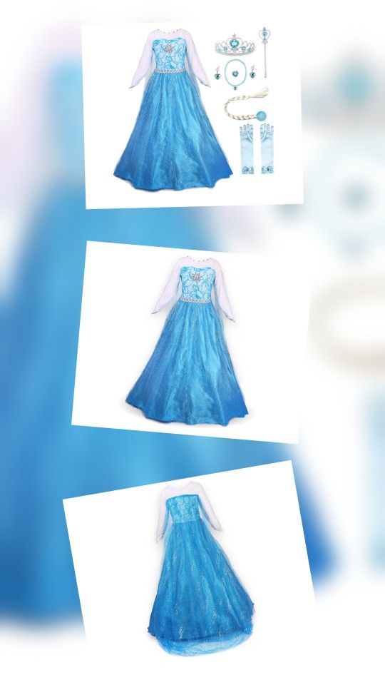 JerrisApparel Princess Dress Queen Costume Cosplay Dress Up with Accessories (6-7, Blue with Accessories)