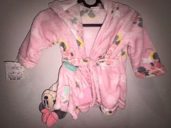 New Disney Minnie Baby Girls 0-12 Months Soft Baby Robe & Lovey Blanket Toy