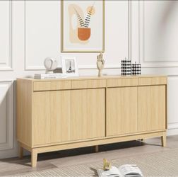 Sideboard Buffet Cabinet with Storage, Storage Console Cabinet with 4 Doors & Adjustable Shelves, Credenzas for Living Room, Kitchen, Hallway, Bar, Oa