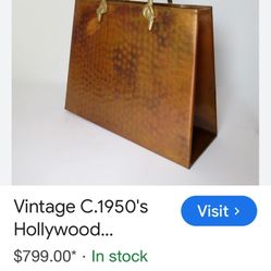 Vintage Hollywood Regency Hammered, Copper Polished Brass magazine Holder From The 1950S Era