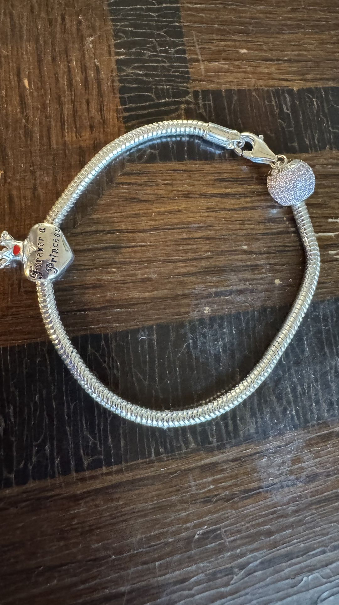 Silver 925 Disney bracelet Princess Pandora pink Essence rhinestone Charm