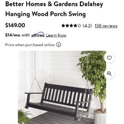 New In Box Better Homes & Garden Delahay Hanging Porch Swing