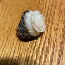 Beautiful Mid-Century Ivory Rose Sterling Silver Chunky Ring.