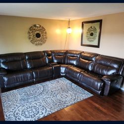 Leather Reclining Sectional With Cup Holders USB - Large Couch