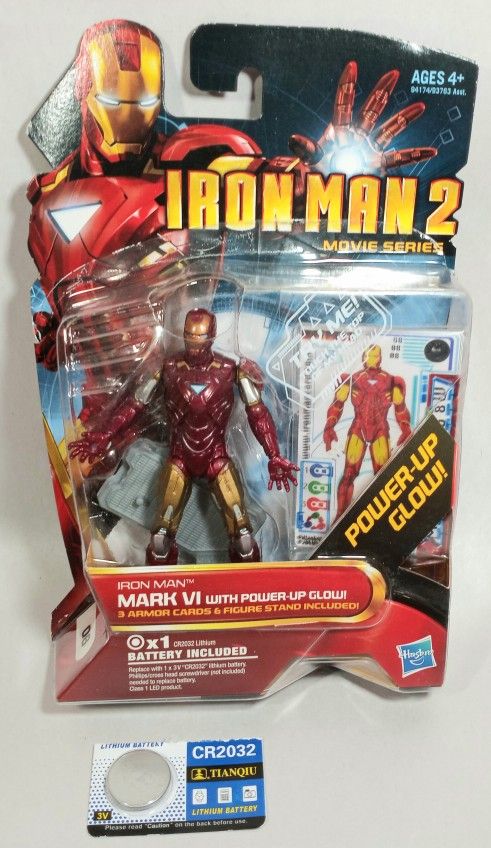Marvel Iron Man 2 Movie Series Mark VI Action Figure + Batt Power-Up Glow Hasbro
