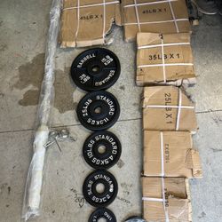 245lb Standard Olympic 2” Weight Plate Set W/ Barbell NEW