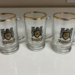 Set Of 3 Glass Beer Mugs “Manzanares” Family Coat Of Arms 