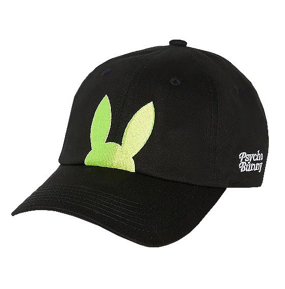 Psycho Bunny Men's Cotton Embroidered Logo Baseball Cap Strapback Black Hat