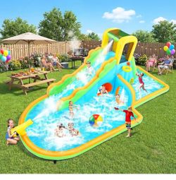❤️‍🔥 Children's inflatable water slide, 16.4ft water bounce house with tunnel