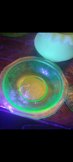 Uranium Glass Lot - Bowls,  Custard Dishes, Cups, A Custard Uranium Basket, Murano Elephant, Etc!!!