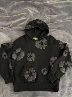 large black denim tear hoodie