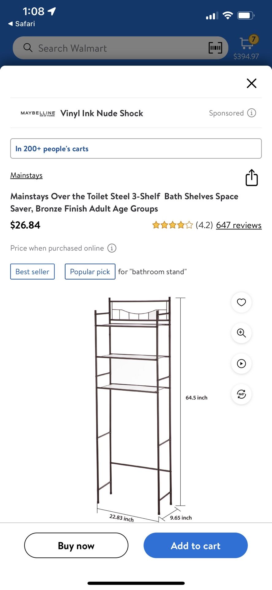 Over the toilet Storage