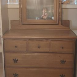 Antique Oak Dresser And Mirror Set