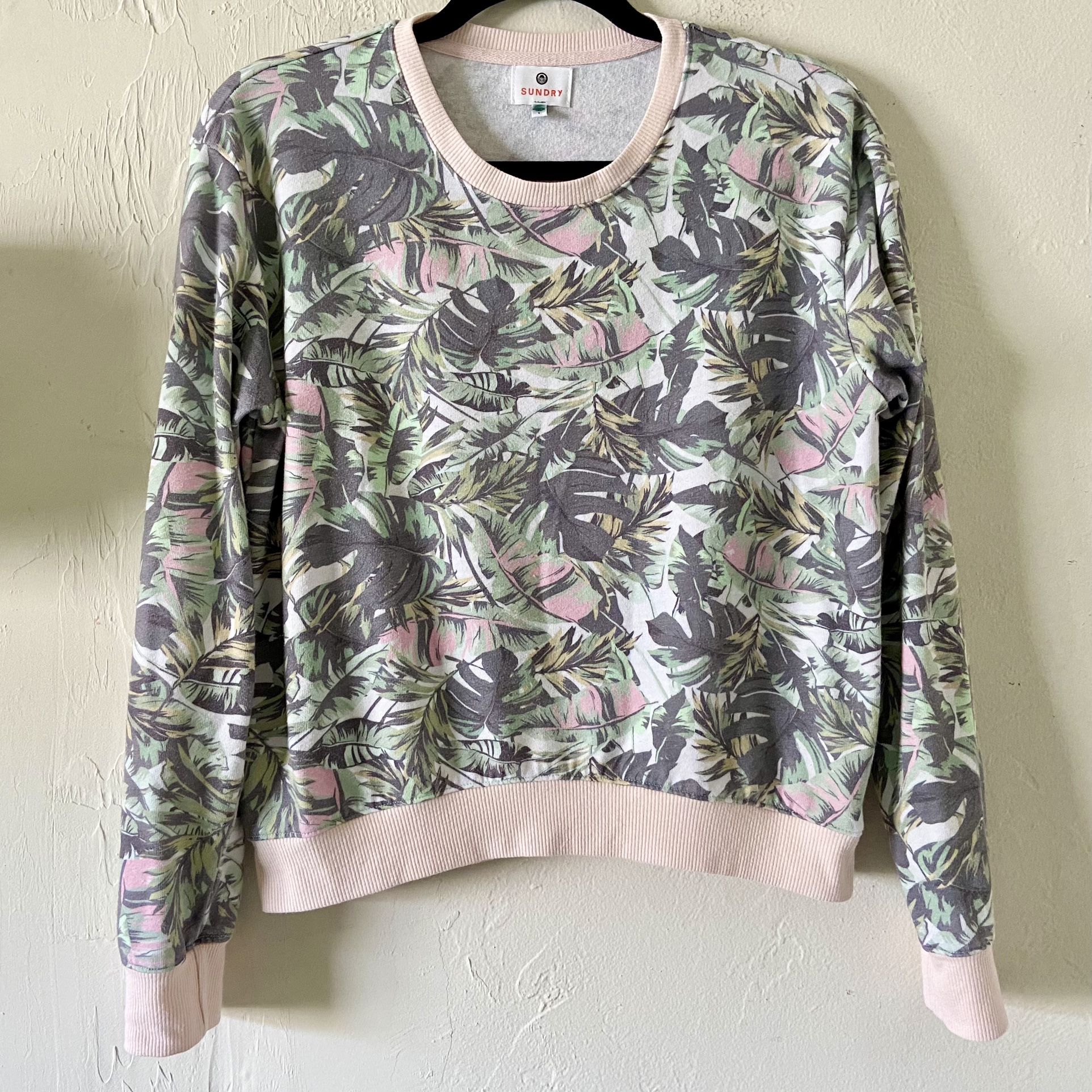 Sundry Tropical Camo Palm Leaf Lightweight Sweatshirt | Small