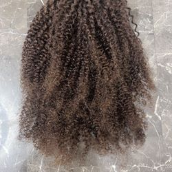 New Unworn ! 12” Afro curly virgin human hair, medium brown drawstring ponytail