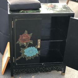 Small Chinese Cabinet -black Lacuer With Inlays 