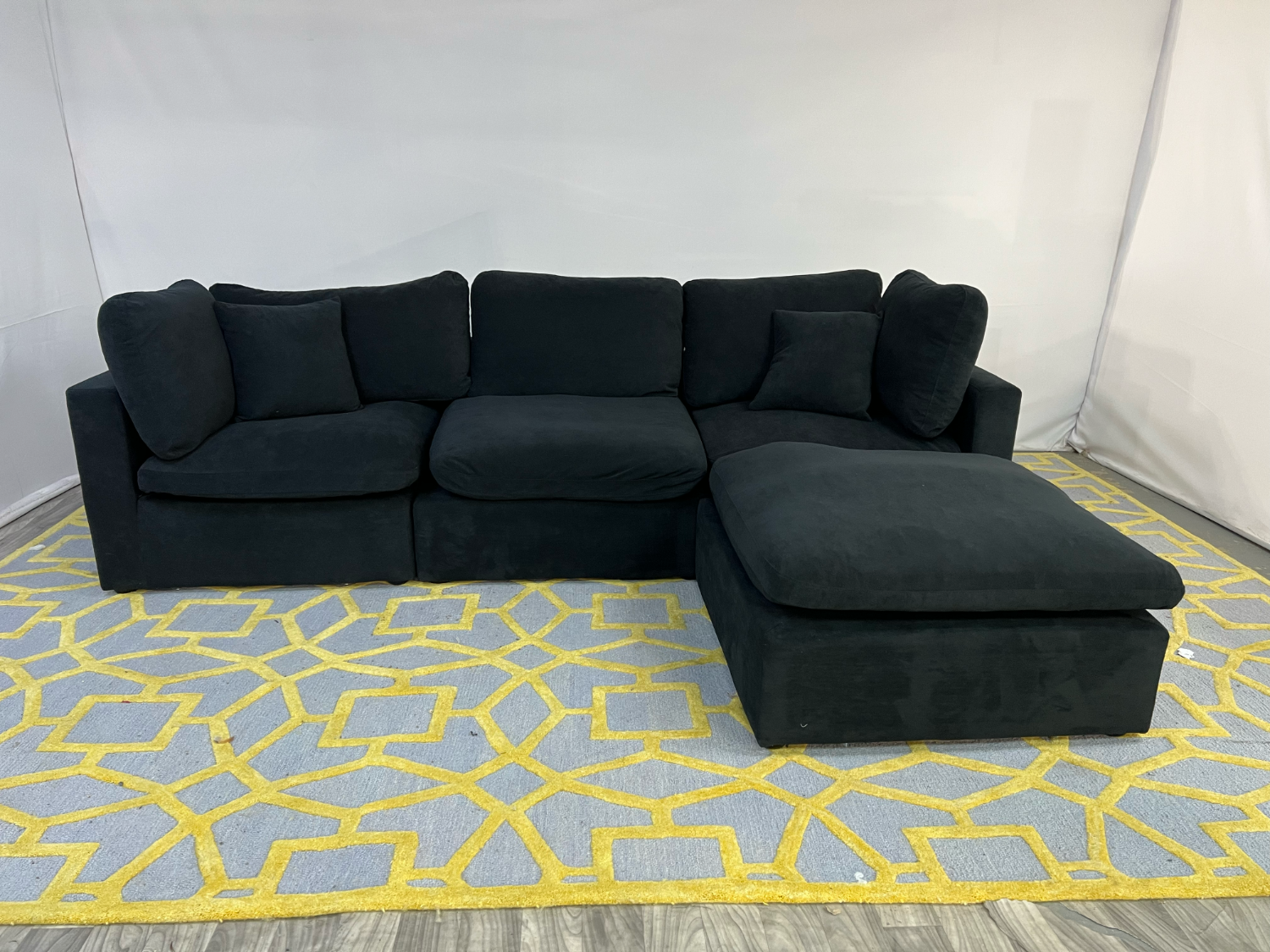 ( Delivery Available ) Black Modular Sectional Couch and Ottoman