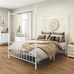 White Metal Canopy Bed Frame FULL SIZE