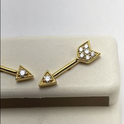 New 14K Solid Gold Diamond Arrow Earrings 